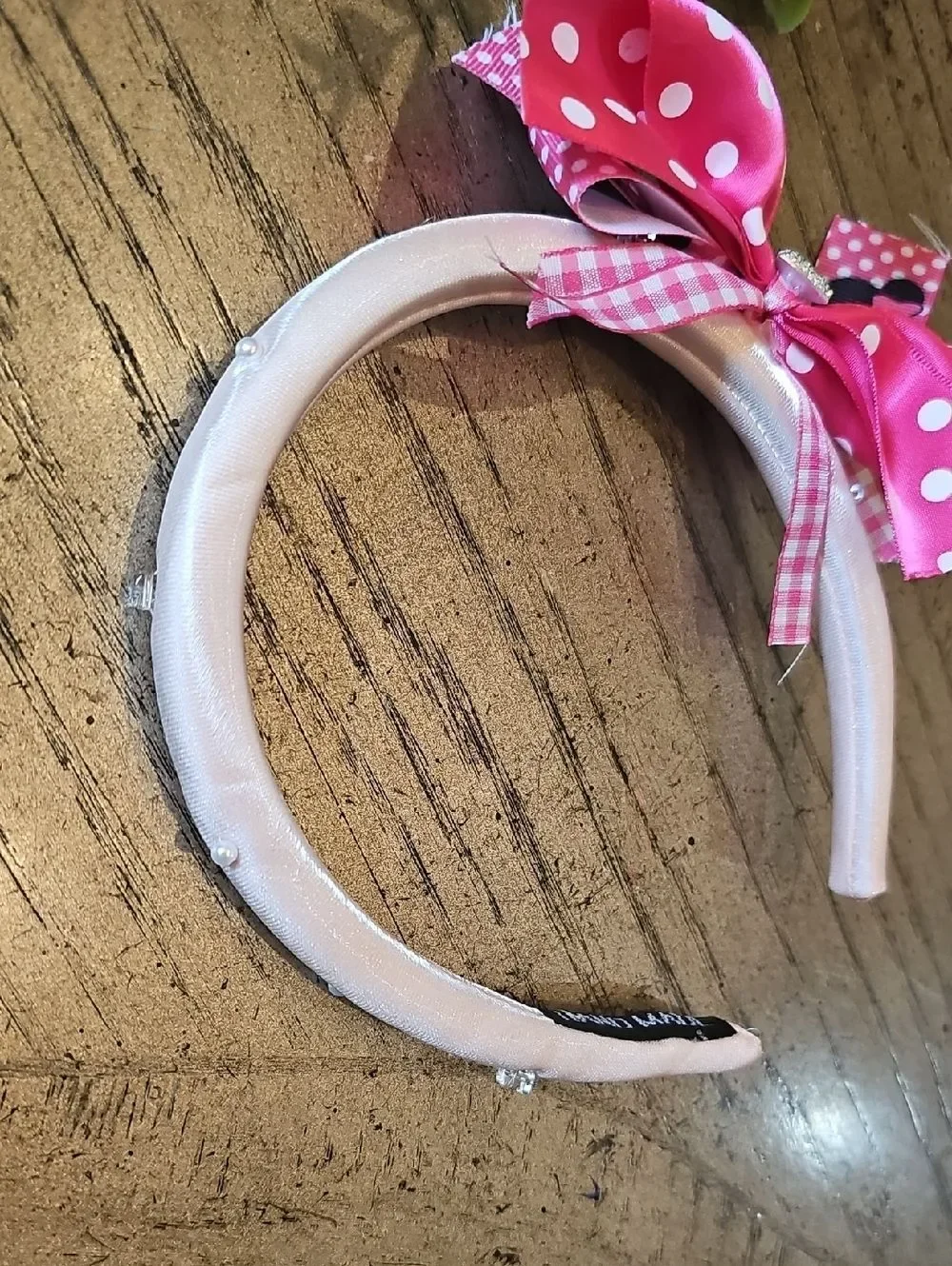 Pink Polka Dot Bow Headband with Rhinestone Accent Girls